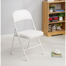 오브민 프리미엄 푹신한 가죽 쿠션 튼튼한 접이식 폴딩체어, 화이트, 1개