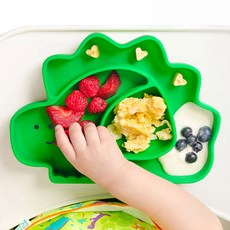 BUMKiNS 孩童動物造型矽膠吸盤餐盤, 單品, 恐龍款