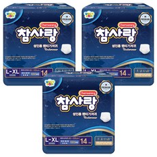 참사랑 남녀공용 팬티형 프리미엄 성인 기저귀, 대형, 14개입, 3개