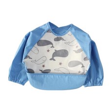 日本千趣會 多功能防水衣 長袖圍兜 - 藍鯨魚 棉/防水面EVA塑酯加工 尺寸35x27cm 重量51克, 1件, 1件
