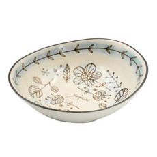 YUKURI 日本美濃燒 芬蘭花紋橢圓碗 17.2 x 15 x 4.7cm, 淡藍花園, 1個