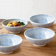 NICOTT 陶瓷線條紋涼麵碗 4入, 混色