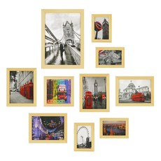 WA. WALL ART 北歐簡約實木相框 Set 10件 包含6x8 6x6 4x6 A4多種尺寸, 柚木色, 1組