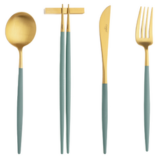 Cutipol Goa 晚餐餐具4件組, 鴿藍金色, 餐匙 + 餐刀 + 筷子組 + 餐叉