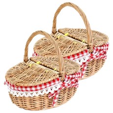 郊遊野餐藤編籃 小型, 棕色, 2組