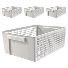 inomata HICKIES 廚房 浴室 多用途整理 收納盒 收納箱, 白色, L(285 x 212 x 115 mm), 4個