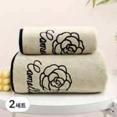 로즈 바디 바스 타월 소형 + 대형 세트, 그린, 2세트