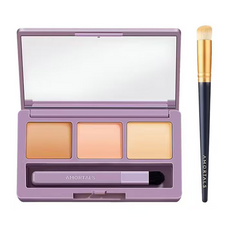 AMORTALS 煥顏三色遮瑕盤+遮瑕刷 修飾膚色 遮蓋黑眼圈 痘印 輕巧便攜, 1組, 01 自然色