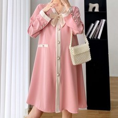 Estella 孕婦蝴蝶結珍珠鈕扣連身裙