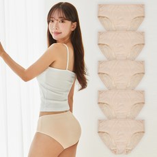 BASE ALPHA ESSENTIALS 女性日常棉質彈性內褲 5件組, 米色