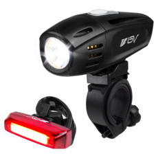 BV USB充電式行車燈前後燈組 前燈 + 尾燈 + 充電線 + 快拆扣帶 2個 + 尾燈夾 + 固定扣環 L819 前燈9 × 2.5 × 8.5cm + 尾燈6 × 1.5 × 2.3cm, 黑色, 1組