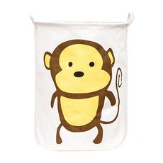 棉麻摺疊洗衣籃, 卡通猴子 白色 + 黃色 + 咖啡色, 1個