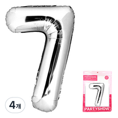 PARTYSHOW 大型數字7鋁箔氣球, 銀色, 4個