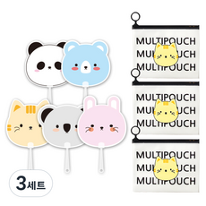 動物朋友風扇 5p + 動物拉鍊袋小 3p 套裝, 貓(拉鍊袋)、隨機出貨(扇子), 3套