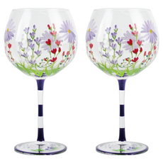 Masifirenze 手繪紫色花朵紅酒杯, 600ml, 2個