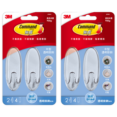 3M Command 無痕 掛鉤 37091 中型 2個, 透明色, 2組