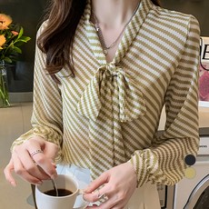 ViVEMO 斜紋領結長袖雪紡襯衫 00405