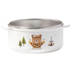 iNDi BEAR 孩童用小熊印花不鏽鋼碗, 白色, 1入