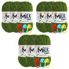 니뜨 밀크얀 뜨개실 50g x 3p + 단수링 3p 세트, 3개, 14잔디그린 + 랜덤 발송