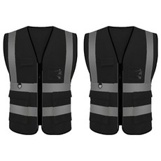 口袋式網眼工作安全背心, 2個, 黑色