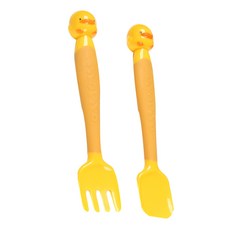 PiYOPiYO 黃色小鴨 造型魔術可彎曲餐具組 (叉子*1支+湯匙*1支) 黃色 寶寶學習餐具, 1組
