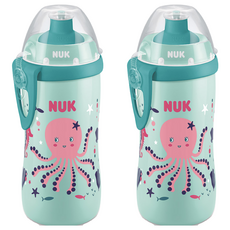 NUK 矽膠吸嘴運動水壺, 300ml, 章魚, 2個
