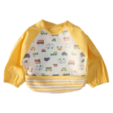 bellemaison 日本千趣會 多功能防水衣 長袖圍兜, 黃汽車 白色, 1件, 1件