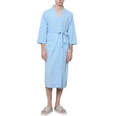 Woni家 情侶華夫格浴袍 XL, 1個, 天藍色