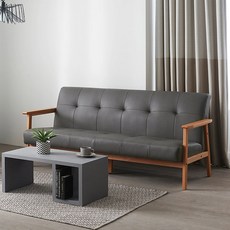 레이디가구 카누 원목 가죽 3인용 소파 방문설치, 머드그레이