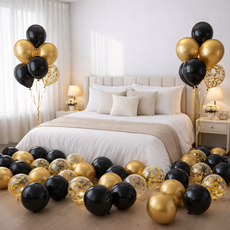 팡파티 파티풍선 + 공기주입기, 블랙 앤 골드, 50개