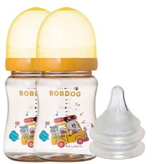 LITTLE BOBDOG PPSU奶嘴奶瓶 200ml 2入+奶嘴 2入, 第1階段(新生兒), 黃色, 1組, 400ml