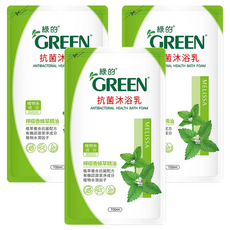 GREEN 綠的 抗菌沐浴乳補充包, 植萃複合配方 檸檬香蜂草精油, 700ml, 3包