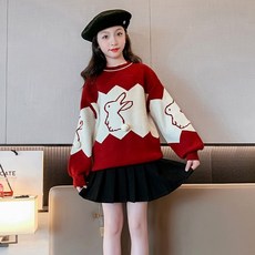 Orenjidamom 女童立體圓形兔尾針織衫