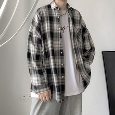 Elsso 男款寬版四季格紋長袖襯衫