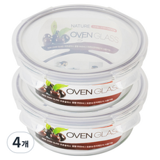 Balunfini 耐熱強化玻璃圓形密封保鮮盒, 4個, 950ml