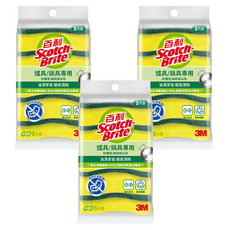 3M Scotch-Brite 百利 好握型海綿菜瓜布 爐具/鍋具專用, 5片, 3包