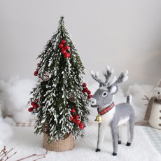 MORIANN 迷你樹+羊毛氈麋鹿+迷你地毯+燈串 10燈, 混色