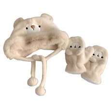 Kipopo 溫暖高級滑雪板滑雪防寒套組, 升級款卡通吊帶熊手套米色, 1套