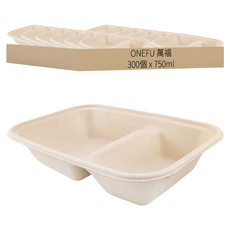 ONEFU 植纖雙格長方餐盒 750ml, 6包, 50個