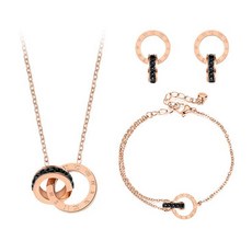 노이드비 써지컬스틸 크리스탈 투링 목걸이 + 팔찌 + 귀걸이 세트