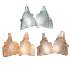 香草甜心 蕾絲親膚透氣襯墊背心式穩定前扣哺乳內衣3件組-薄襯墊 自然托提不壓迫不下垂 特別加寬側邊 撫平副乳好簡單 柔軟無鋼圈 輕鬆托提無負擔, 36, 粉色 + 藍色 + 橘粉色