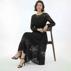 ATTERLIC Borshe 大尺碼 Mama 蕾絲長版連身裙 11356, 黑色