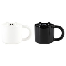 데일리라이크 흑백냥 머그컵 2종 세트 290ml, 블랙, 화이트, 1세트