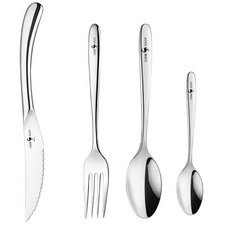 PUSH! 牛排刀叉勺西餐餐具 316不鏽鋼+420刀具鋼, 刀(23.5cm) + 叉(20.5 x 2cm) + 大餐勺(20.5cm) + 小餐勺(16.2cm) 四件組, 銀色, 1組