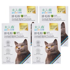 MORESON 木入森 貓咪排毛粉, 添加纖維酵素 幫助消化 獨立單劑量包裝, 排毛, 貓草風味, 4盒, 15包