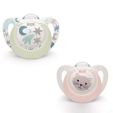 NUK 螢光安撫奶嘴 2種組 星星Day&Night, 粉紅色, S1(0~6個月), 1套