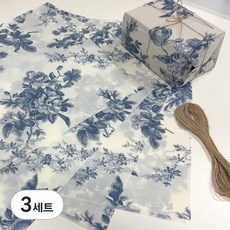 마메 빈티지 플라워 선물 포장지 5p + 리본끈 세트, 블루, 3세트