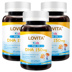 Lovita 兒童魚油DHA 150mg 軟膠囊，迷你尺寸，不含人工色素和香料，30顆/30天份, 15g, 3罐