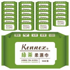 KENNEX 肯尼士 綠茶柔濕巾 100抽, 無酒精 無螢光劑, 安全放心, 40g, 24包