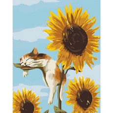 로디즌 명화 그리기 DIY 세트 40 x 50 cm, 해바라기에서 잠든 고양이, 1개
